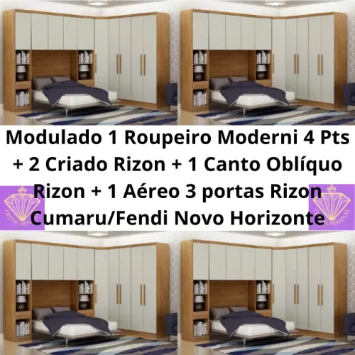 Modulado 1 Roupeiro Moderni 4 Pts + 2 Criado Rizon + 1 Canto Oblíquo Rizon + 1 Aéreo 3 por