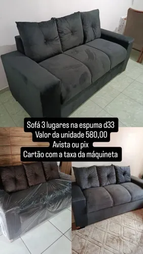 Sofá 3 lugares cinza espuma d33