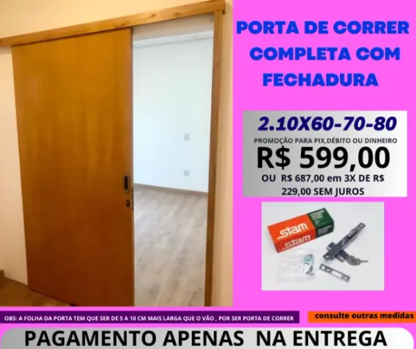 porta de correr com trilho de 2 metros - 2.10x0,70 - frete a/c