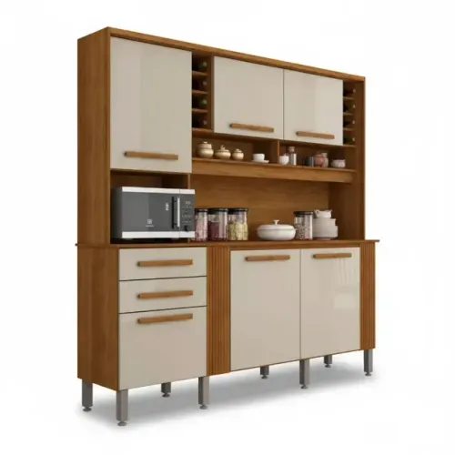 Armário Cozinha Catar Cinamomo/Off 6Pts 2Gvs Sallêto - Entrega Rápida!
