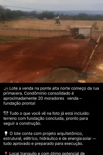 Lote 400 metros ponte alta norte 