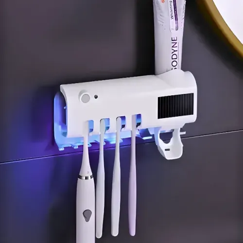 Suporte Dipenser Com Esterilizador UV Porta Escova e Pasta de Dentes