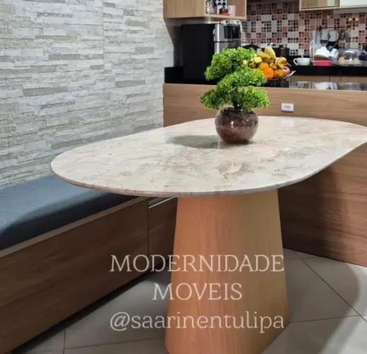Fabricamos mesa cone freijó + tampo retangular 1.60x0.90 bege bahia