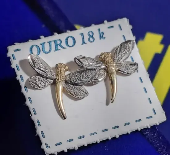 Brincos Libélula Ouro 18 Kilates Peso 1.21 Gramas 10 mm