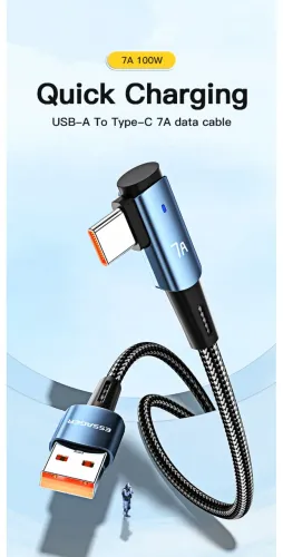 cabo usb tipo c 90 graus 100w cabo de carregamento rápido