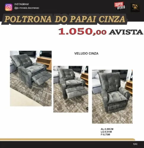 POLTRONA DO PAPAI VELUDO CINZA