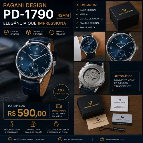 Pagani Design PD-1790 Azul 42 mm | Completo | Estado de Novo