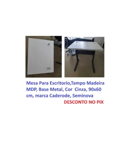 Mesa Para Escritorio Tampo Madeira MDP Base Metal Cinza 90x60cm Caderode Seminova