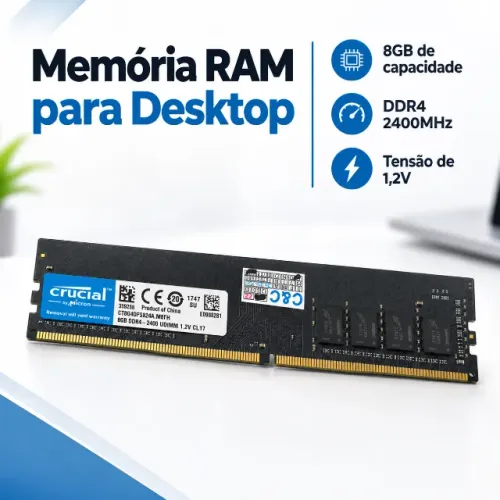 Memória RAM Crucial 8GB DDR4 2400MHz