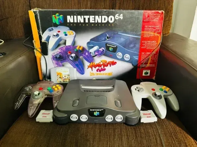 Nintendo 64 Extra Controle Atomic Purple Na Caixa + 2 Controles Originais + Cartucho