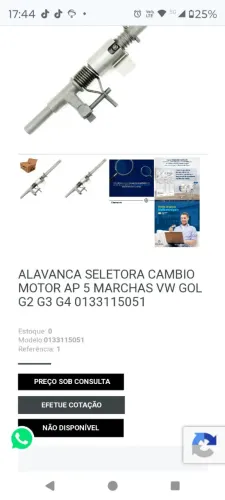 Alavanca seletora do Gol, GIII. Código 0133115051.