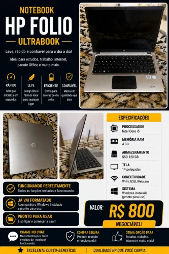 Notebook HP Folio- Core i5 | SSD 120GB