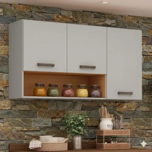 Armário Aéreo Cozinha 3 Portas - Fendi/Fendi (NOVO)