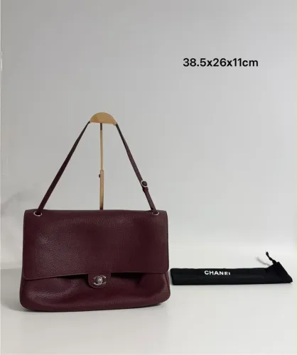 Bolsa grande maxi flap couro legítimo vermelho vinho souplissimo italiana Chanel