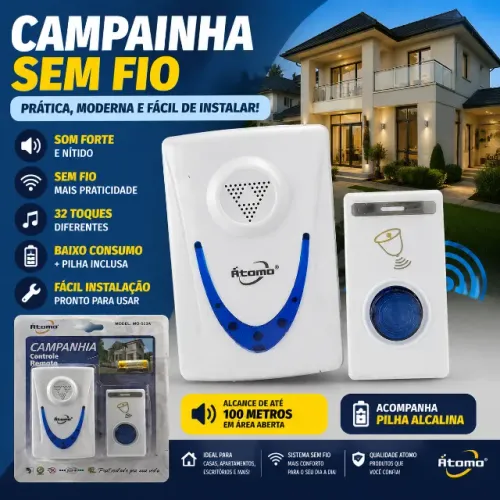 Campainha Sem Fio Residencial Atomo | Pronta Entrega