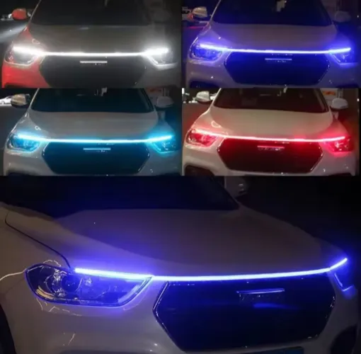 Fita de led pra carro, cores vermelho, azul, 120cm, 12 volts
