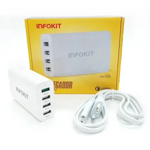 CARREGADOR CELULAR TOMADA TURBO (4 USB) INFOKIT IF4U-SQ340 - LOJA DADO DIGITAL