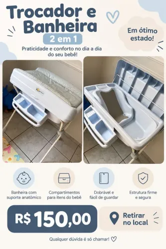 Berço USADO com colchão banheira com suporte