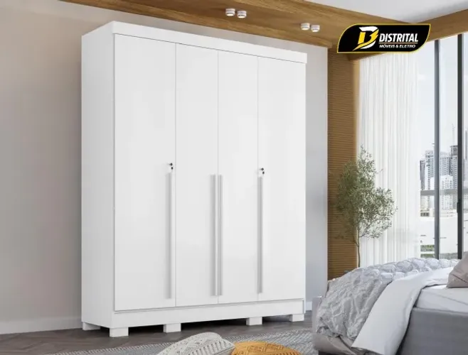 Guarda Roupa Domus 4 Portas 3 Gavetas com Chave Pronta Entrega
