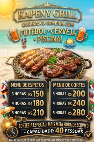 Churrasqueiro $ 150 durante 03 horas de serviço
