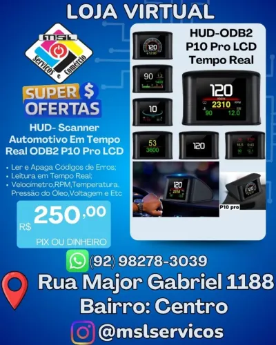 HUD SCANNER AUTOMOTIVO OBD2 P10 PRO LCD - LEIA E APAGUE CÓDIGOS DE ERROS EM TEMPO REAL!