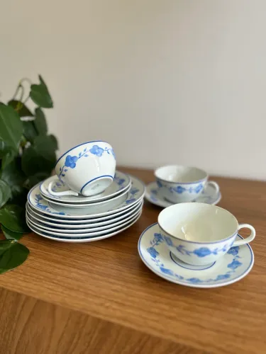 Conjunto de Porcelana Schmidt Jogo de Chá Branco com Azul
