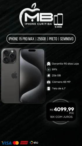 iPhone 15 Pro Max 256GB Seminovo com Garantia!