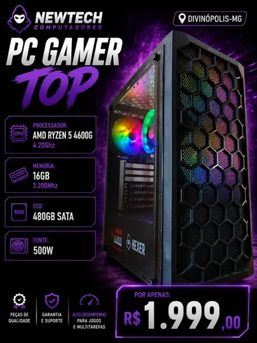 PC Gamer Ryzen 5 4600G 4.2Ghz / Mem 16Gb / SSD 480Gb (aceito cartão)