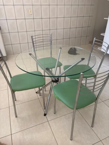 Mesa De Jantar Vidro com 4 Cadeiras
