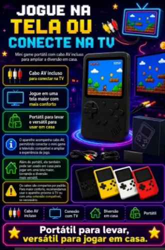 Mini Game Retrô Portátil 400 Jogos Clássicos + Conexão Tv clip-icon Mini Game Retrô Portát