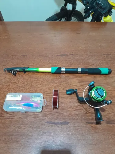 COMBO de matérias para pesca,vara telescópica,carretél de linha,molinete e estojo iscas
