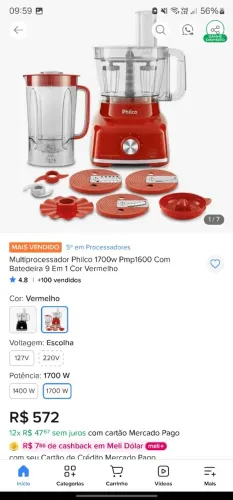 Philco Multiprocessador PMP1600 9 em 1 potência de 1700W cor vermelho