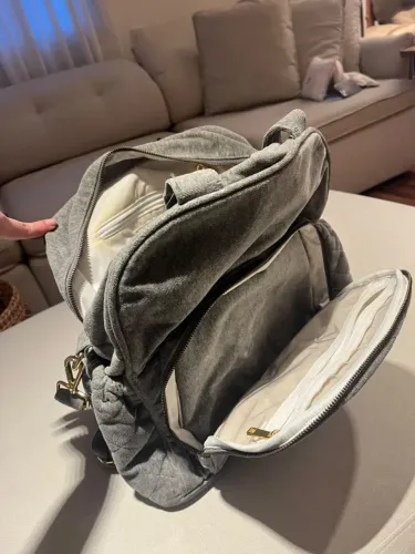 Mochila de Maternidade em Malha/Moletom Cinza Mescla