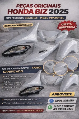 Kit Carenagem + Farol Honda Biz 2025 Original (Preço Baixo)