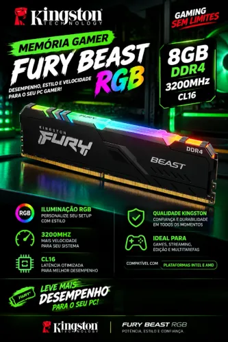 Memória Gamer Fury Beast Rgb 8gb Ddr4 - Kingston