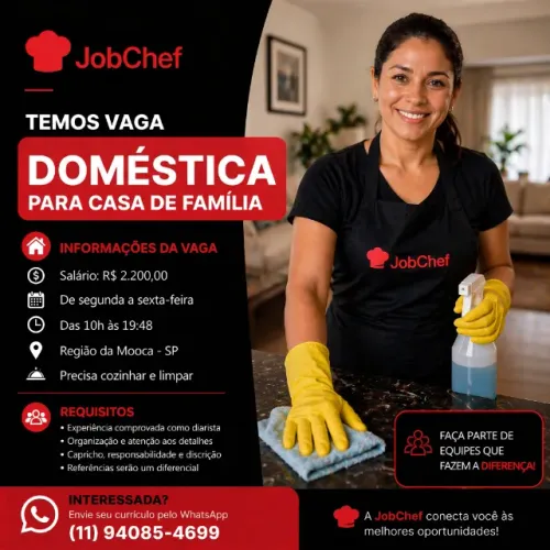 DOMÉSTICA CASA DE FAMILIA DE SEGUNDA A SEXTA FEIRA