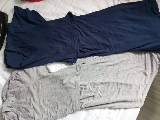 Kit 2 Vestidos Midi de Amamentação e Gestante (Azul Marinho e Cinza)