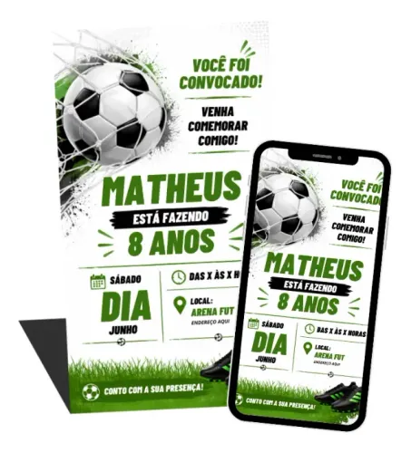 Convite Digital Futebol Personalizado para Aniversário