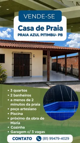 Casa de praia em praia azul Pitimbu PB