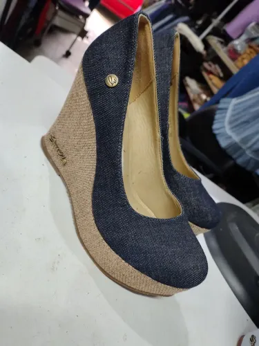Sapato Anabela jeans escuro n36 seminovo