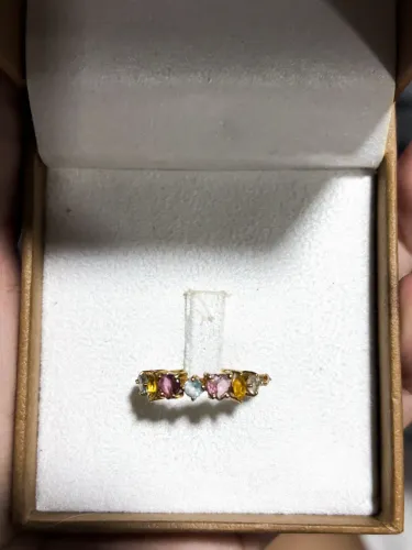 Anel ouro 18k safira, turmalinas, e citrino
