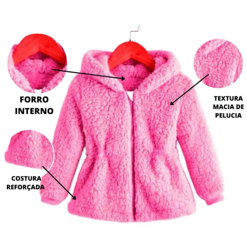 Blusa de frio Menina Infantil Pelinho com Capuz feminina Touca Tedy