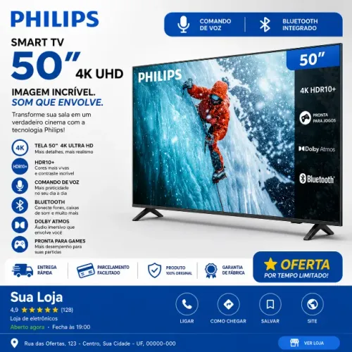 Smart Tv Philips 50 4k 50pug7300 Comando De Voz Bluetooth