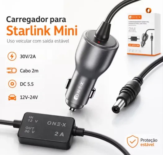Cabo 3 metros starlink estabilizador 12/24v 30V 2a carro veículo caminhão