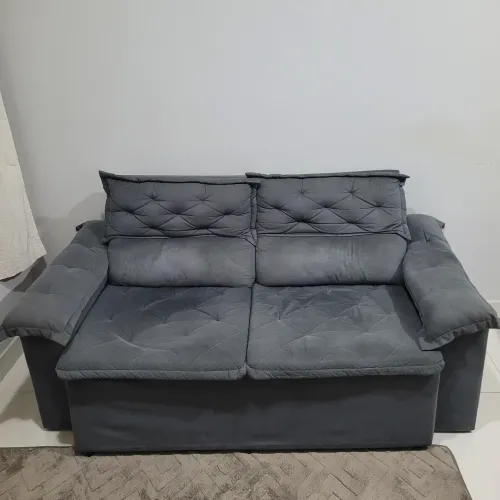 Sofá 3 Lugares Retrátil e Reclinável Cama inBox Compact 1,80m Velusoft Cinza