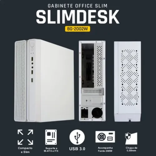 GABINETE SLIM COM FONTE 200W SLIMDESK BG-2002