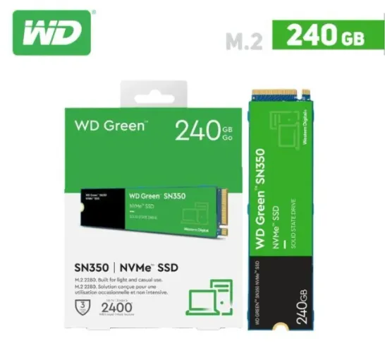 SSD WD Green PC SN350, 240GB, PCIe, NVMe, Leitura: 2400MB/s , Novo , Lacrado, NF