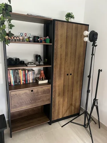 Kit Armário para Escritório 2 Portas e Estante 4 Prateleiras