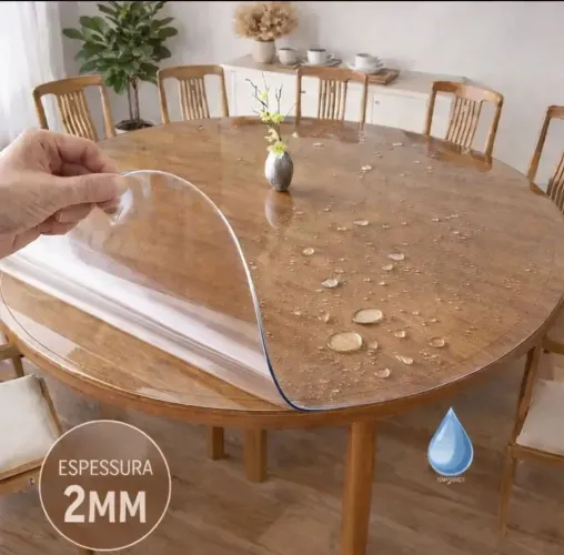 Protetor de mesa/superfícies transparente redondo 2mm espessura e 108cm diâmetro.