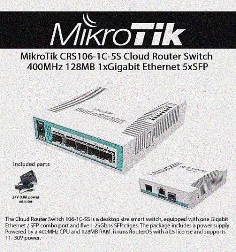 MikroTik CRS106-1C-5S com 5 portas Gigabit Ethernet e SFP Ultimas unidades